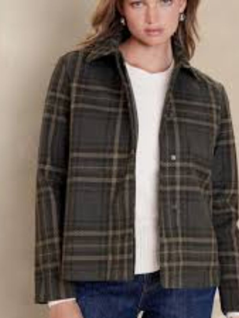 Banana Republic Grey Plaid Snap Front Jacket